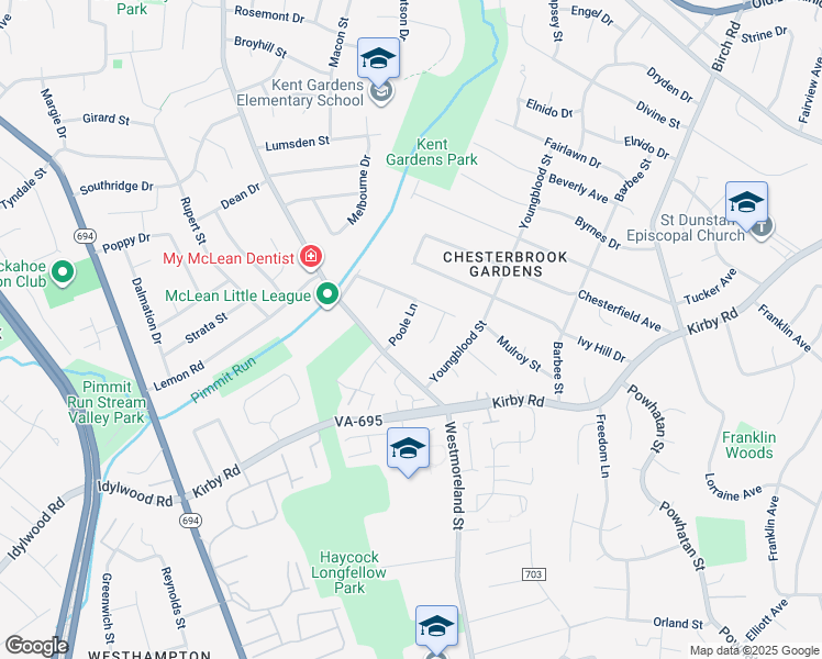 map of restaurants, bars, coffee shops, grocery stores, and more near 1901 Poole Lane in McLean