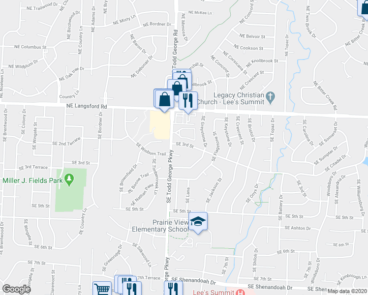 map of restaurants, bars, coffee shops, grocery stores, and more near 1809 Southeast 3rd Street in Lee's Summit