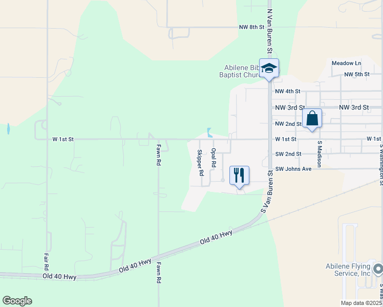 map of restaurants, bars, coffee shops, grocery stores, and more near 104 Skipper Road in Abilene