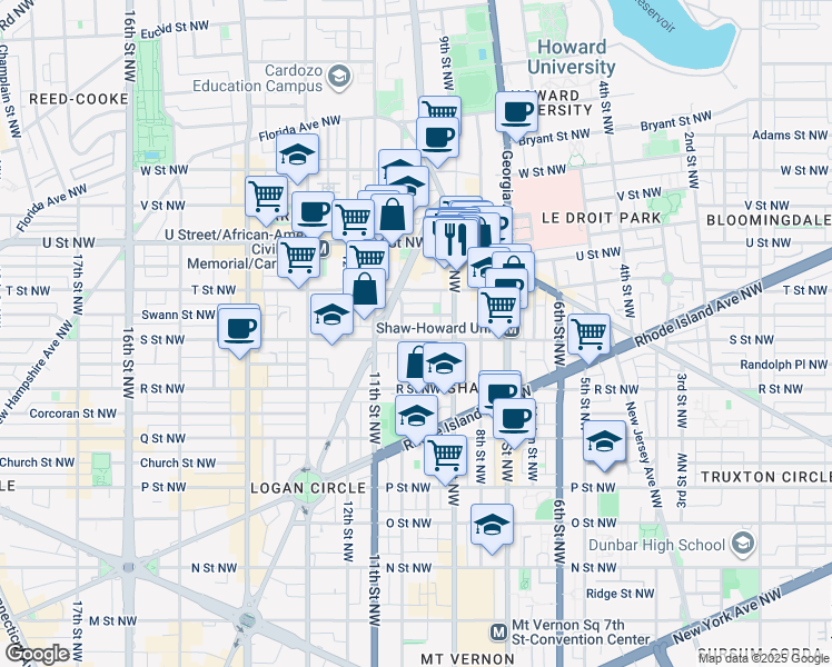 map of restaurants, bars, coffee shops, grocery stores, and more near in Washington
