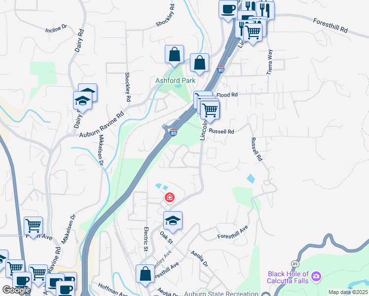 map of restaurants, bars, coffee shops, grocery stores, and more near 13059 Lincoln Way in Auburn