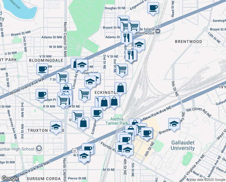 map of restaurants, bars, coffee shops, grocery stores, and more near 101 Independence Avenue Southeast in Washington