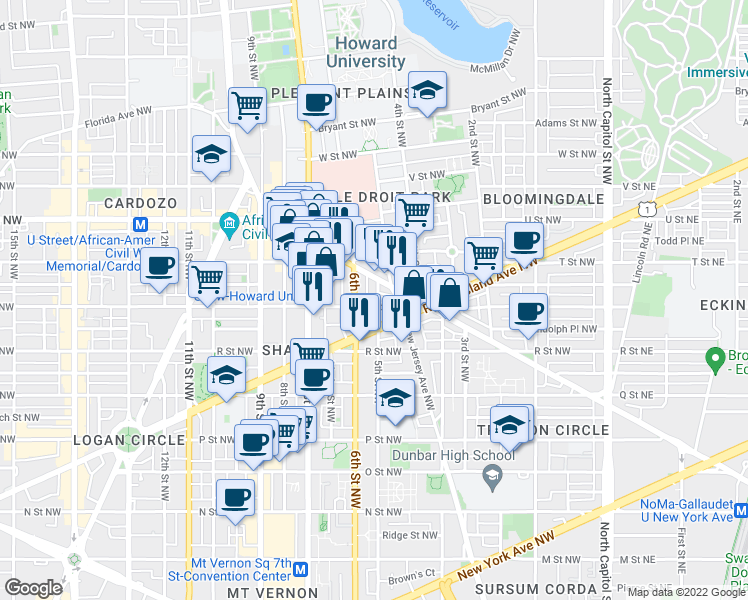 map of restaurants, bars, coffee shops, grocery stores, and more near 101 Independence Avenue Southeast in Washington