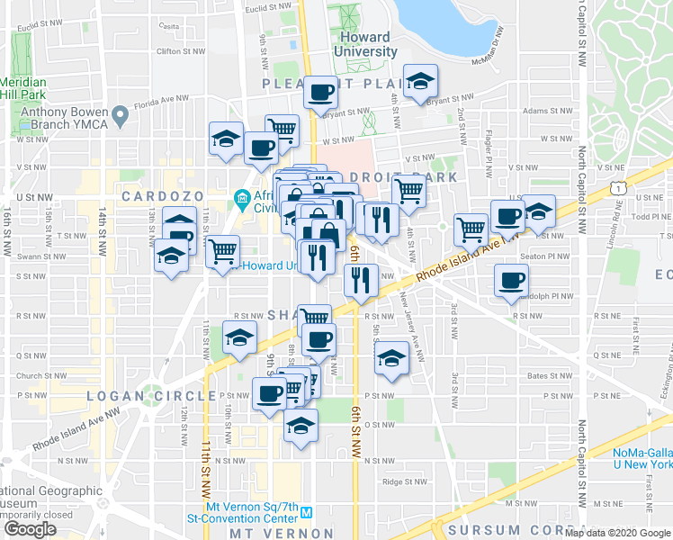 map of restaurants, bars, coffee shops, grocery stores, and more near 101 Independence Avenue Southeast in Washington