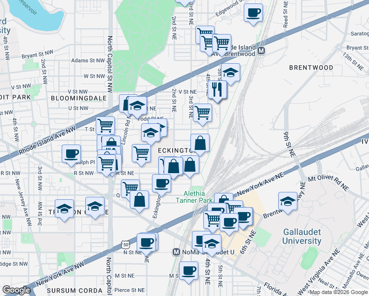 map of restaurants, bars, coffee shops, grocery stores, and more near 101 Independence Avenue Southeast in Washington