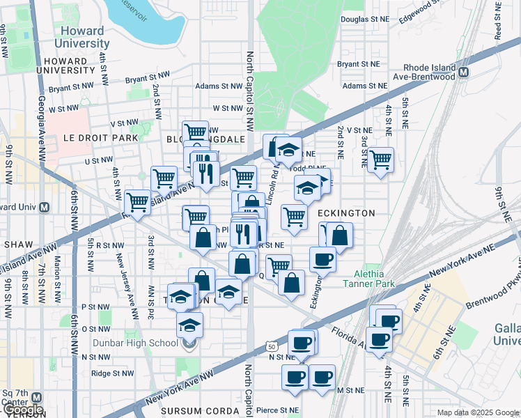 map of restaurants, bars, coffee shops, grocery stores, and more near 101 Independence Avenue Southeast in Washington