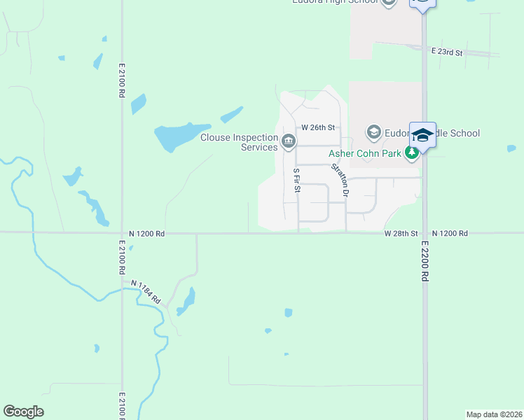 map of restaurants, bars, coffee shops, grocery stores, and more near 1210 East 2142nd Road in Eudora