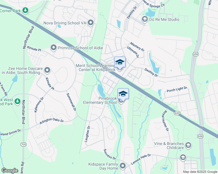 map of restaurants, bars, coffee shops, grocery stores, and more near 25427 Elm Terrace in Aldie
