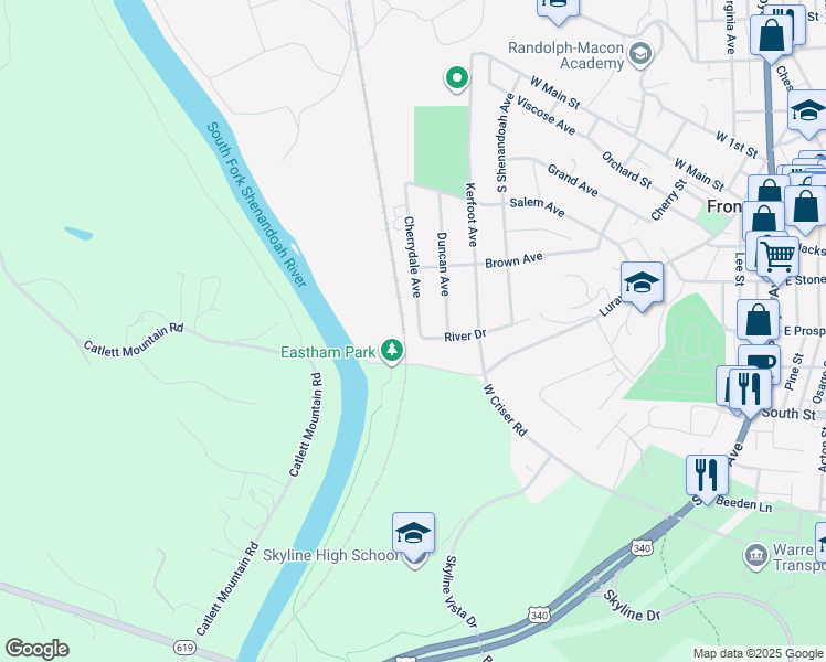 map of restaurants, bars, coffee shops, grocery stores, and more near 468 Cherrydale Avenue in Front Royal