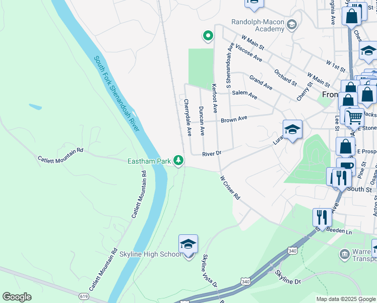 map of restaurants, bars, coffee shops, grocery stores, and more near 468 Cherrydale Avenue in Front Royal