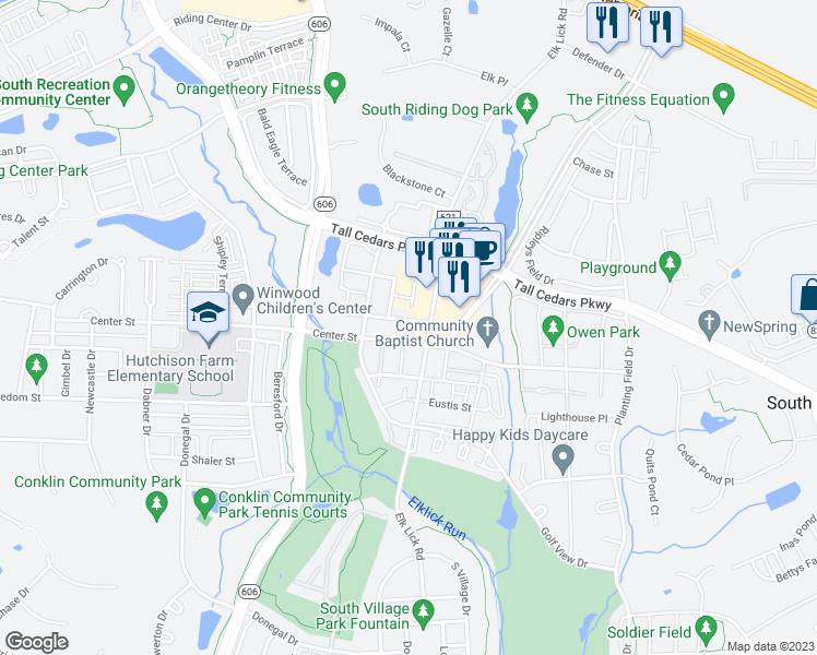 map of restaurants, bars, coffee shops, grocery stores, and more near 43023 Beachall Street in Chantilly