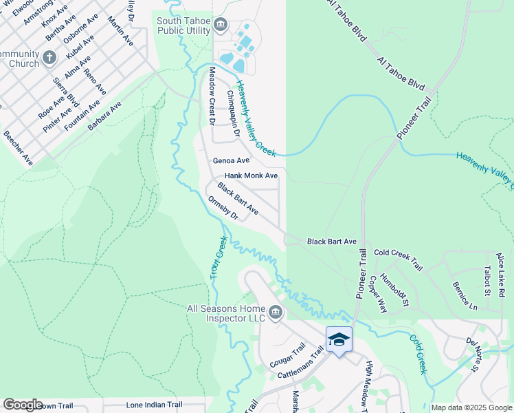map of restaurants, bars, coffee shops, grocery stores, and more near 1539 Black Bart Avenue in South Lake Tahoe