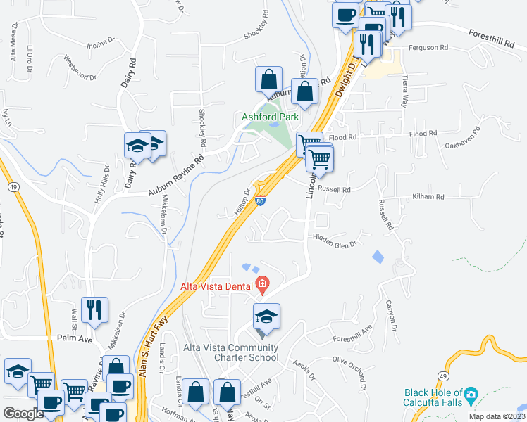 map of restaurants, bars, coffee shops, grocery stores, and more near 13041 Lincoln Way in Auburn