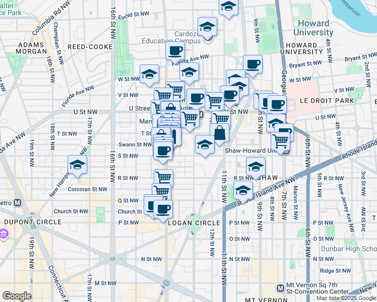 map of restaurants, bars, coffee shops, grocery stores, and more near 101 Independence Avenue Southeast in Washington