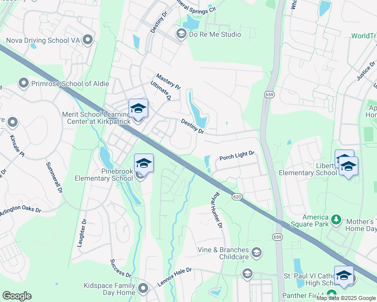 map of restaurants, bars, coffee shops, grocery stores, and more near 25431 Vacation Place in Aldie