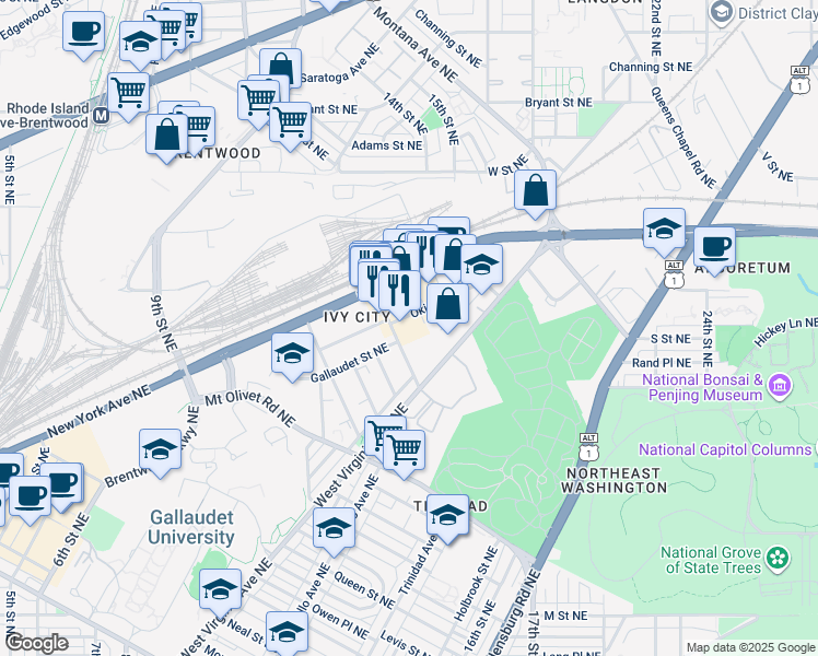 map of restaurants, bars, coffee shops, grocery stores, and more near 101 Independence Avenue Southeast in Washington