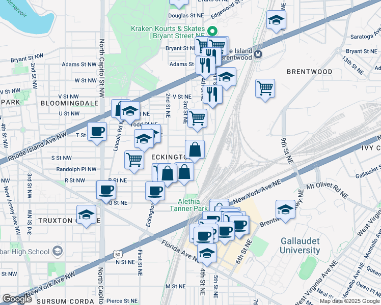 map of restaurants, bars, coffee shops, grocery stores, and more near in Washington