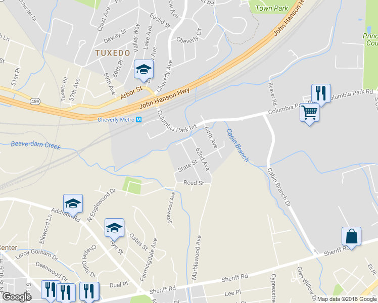 map of restaurants, bars, coffee shops, grocery stores, and more near 1809 61st Avenue in Cheverly
