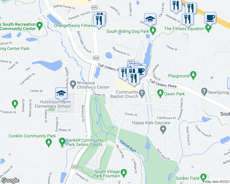 map of restaurants, bars, coffee shops, grocery stores, and more near 43005 Beachall Street in Chantilly