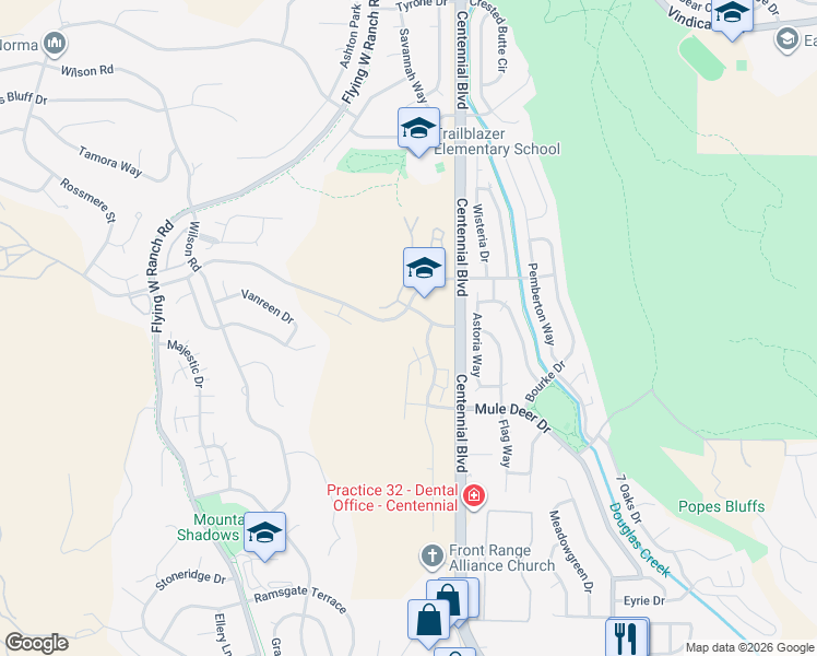 map of restaurants, bars, coffee shops, grocery stores, and more near 2139 Chuckwagon Road in Colorado Springs