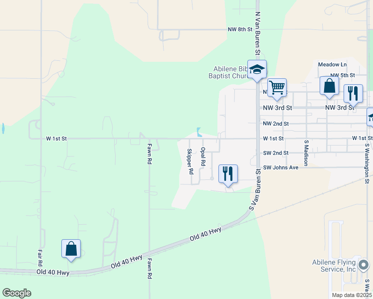 map of restaurants, bars, coffee shops, grocery stores, and more near 104 Skipper Road in Abilene