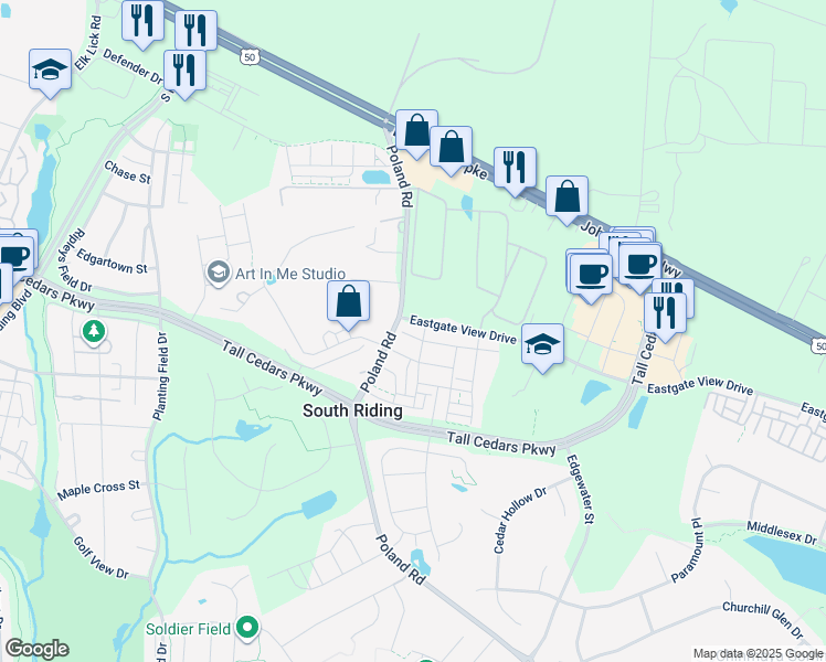 map of restaurants, bars, coffee shops, grocery stores, and more near 43550 White Cap Terrace in Chantilly