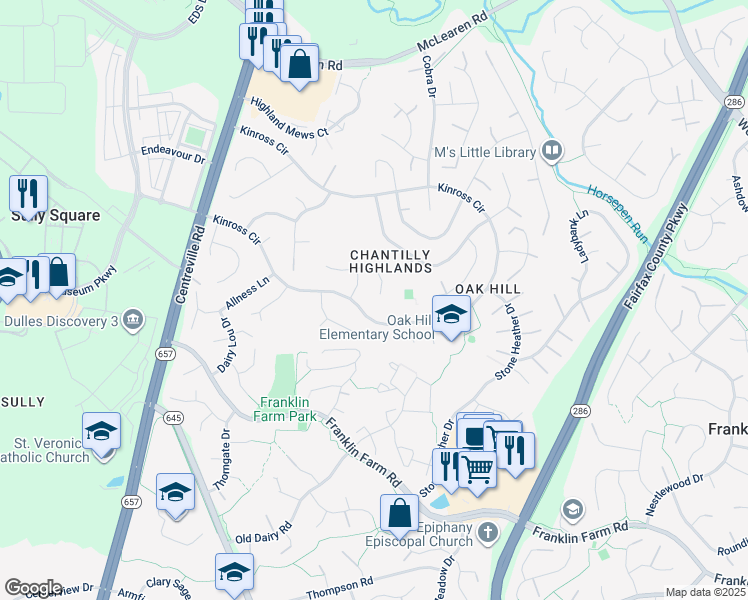 map of restaurants, bars, coffee shops, grocery stores, and more near 13428 Muirkirk Lane in Herndon