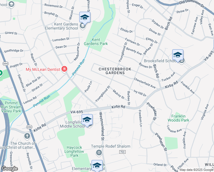map of restaurants, bars, coffee shops, grocery stores, and more near 1900 Youngblood Street in McLean