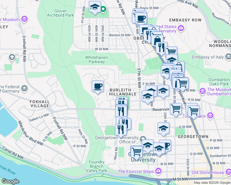 map of restaurants, bars, coffee shops, grocery stores, and more near 3900 Hillandale Court Northwest in Washington