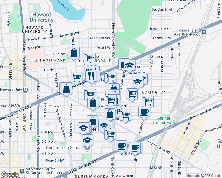 map of restaurants, bars, coffee shops, grocery stores, and more near 101 Independence Avenue Southeast in Washington