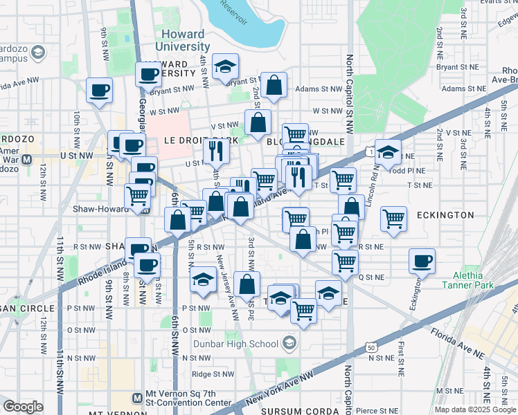map of restaurants, bars, coffee shops, grocery stores, and more near 101 Independence Avenue Southeast in Washington