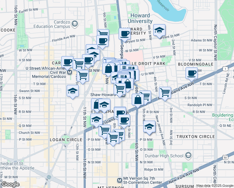map of restaurants, bars, coffee shops, grocery stores, and more near 101 Independence Avenue Southeast in Washington