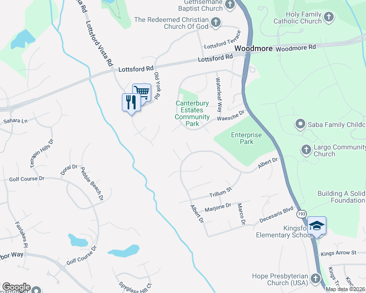 map of restaurants, bars, coffee shops, grocery stores, and more near 1804 Albert Court in Bowie