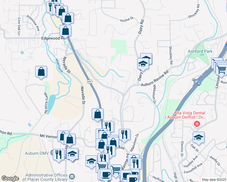 map of restaurants, bars, coffee shops, grocery stores, and more near 788 Dorothy Way in Auburn