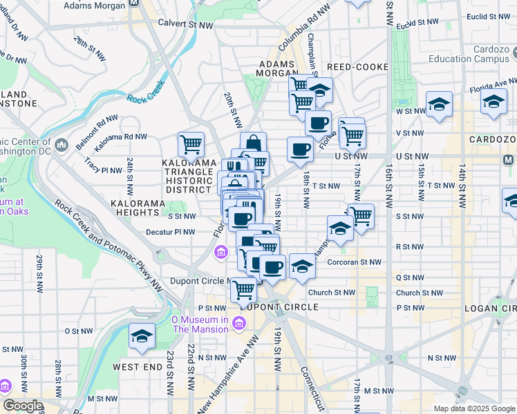 map of restaurants, bars, coffee shops, grocery stores, and more near 1809 20th Street Northwest in Washington