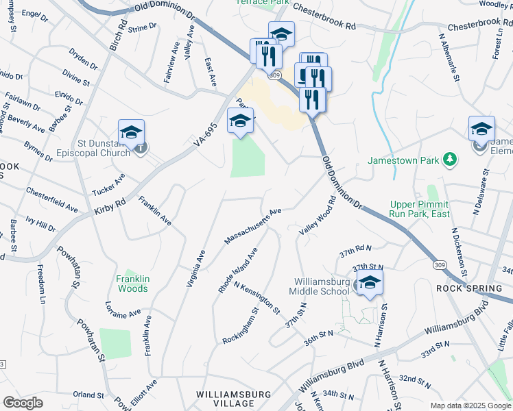 map of restaurants, bars, coffee shops, grocery stores, and more near 1875 Virginia Avenue in McLean