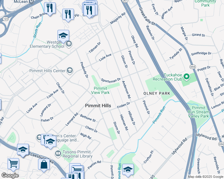 map of restaurants, bars, coffee shops, grocery stores, and more near 1911 Hileman Road in Falls Church