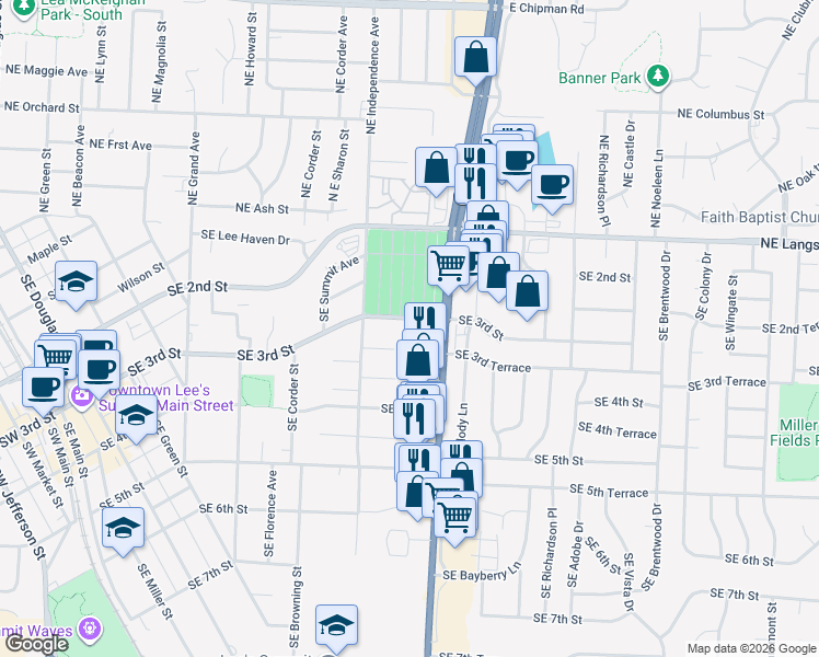 map of restaurants, bars, coffee shops, grocery stores, and more near 815 Southeast 3rd Street in Lee's Summit
