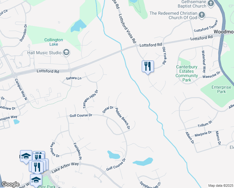 map of restaurants, bars, coffee shops, grocery stores, and more near 1710 Pebble Beach Drive in Bowie