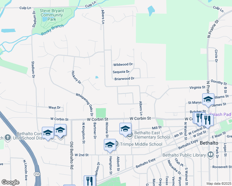 map of restaurants, bars, coffee shops, grocery stores, and more near 700 Valley View Drive in Bethalto