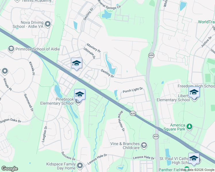 map of restaurants, bars, coffee shops, grocery stores, and more near 25439 Vacation Pl in Aldie