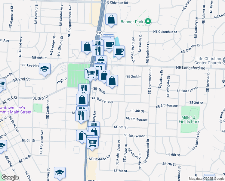 map of restaurants, bars, coffee shops, grocery stores, and more near 936 Southeast 3rd Street in Lee's Summit