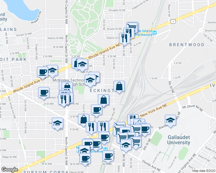 map of restaurants, bars, coffee shops, grocery stores, and more near 101 Independence Avenue Southeast in Washington