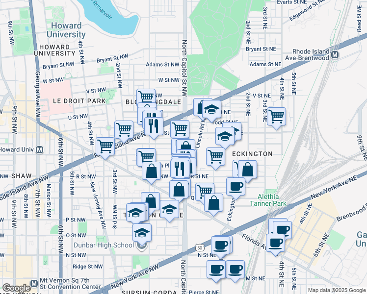map of restaurants, bars, coffee shops, grocery stores, and more near 101 Independence Avenue Southeast in Washington