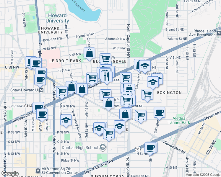 map of restaurants, bars, coffee shops, grocery stores, and more near 101 Independence Avenue Southeast in Washington