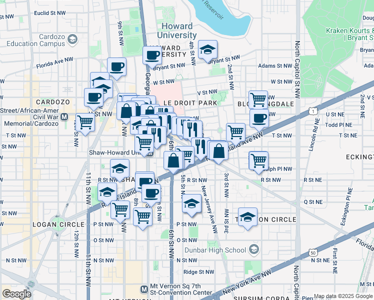 map of restaurants, bars, coffee shops, grocery stores, and more near 101 Independence Avenue Southeast in Washington