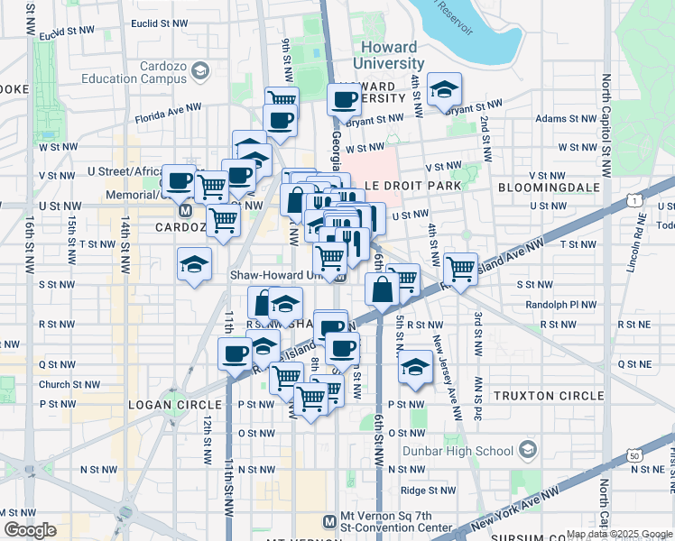 map of restaurants, bars, coffee shops, grocery stores, and more near 101 Independence Avenue Southeast in Washington