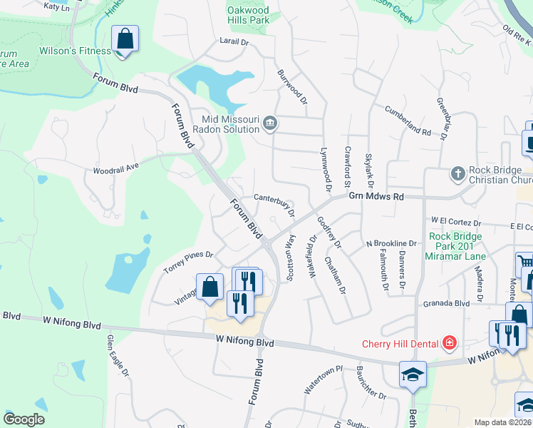 map of restaurants, bars, coffee shops, grocery stores, and more near 15 Lucerne Court in Columbia