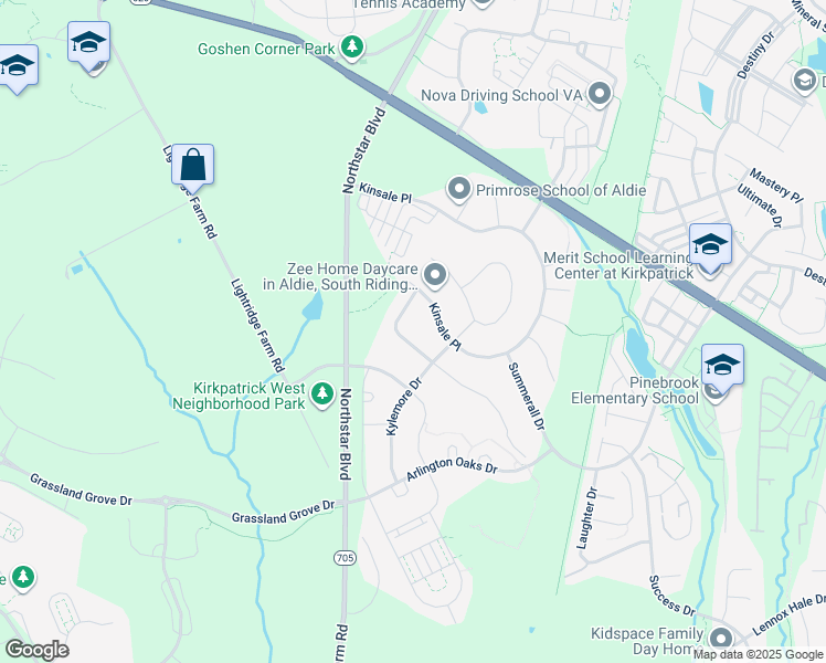 map of restaurants, bars, coffee shops, grocery stores, and more near 25424 Jubilant Drive in Aldie