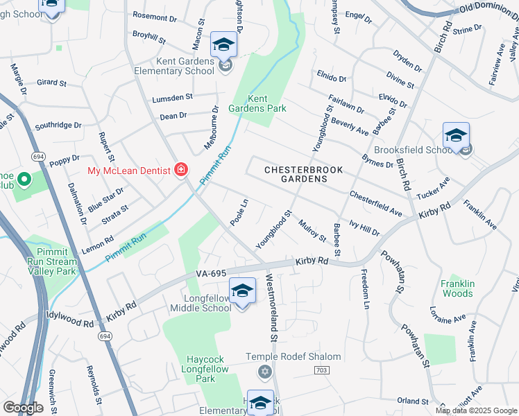 map of restaurants, bars, coffee shops, grocery stores, and more near 6637 Kirkley Avenue in McLean
